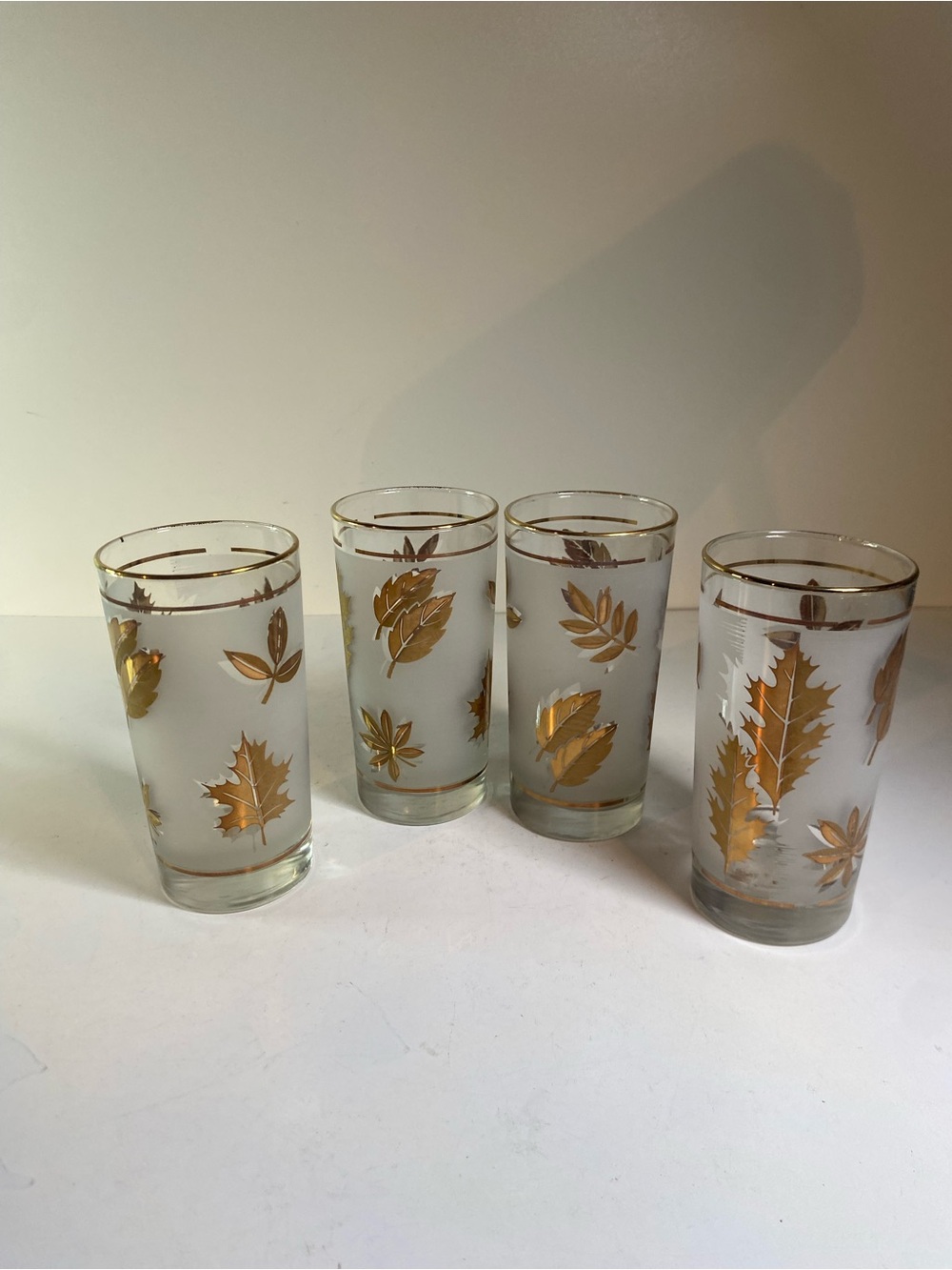 Vintage Libbey Golden Foliage Frosted Gold Leaf Drinking/Bar Glass